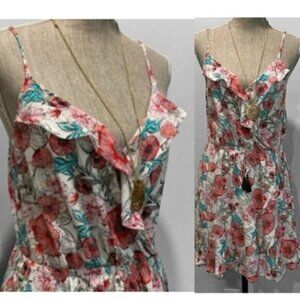 La Vie En Rose Aqua Floral Ruffle Beach Dress medium